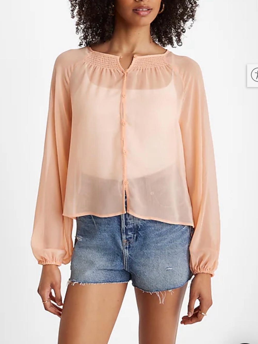 Express Peach Sheer Button-Up Blouse